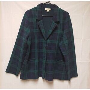 Women's Appleseeds Celtic Green Plaid Jacket Sz L Equestrian Preppy PO Excellent